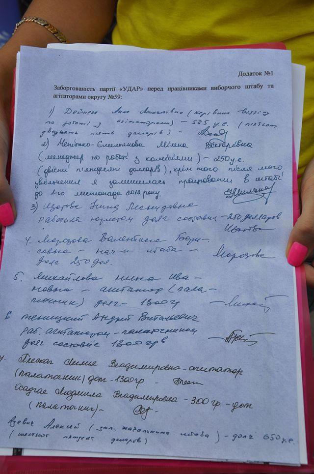 Агитаторы из Селидово и Новогродовки требуют у партии Кличко деньги (фото)
