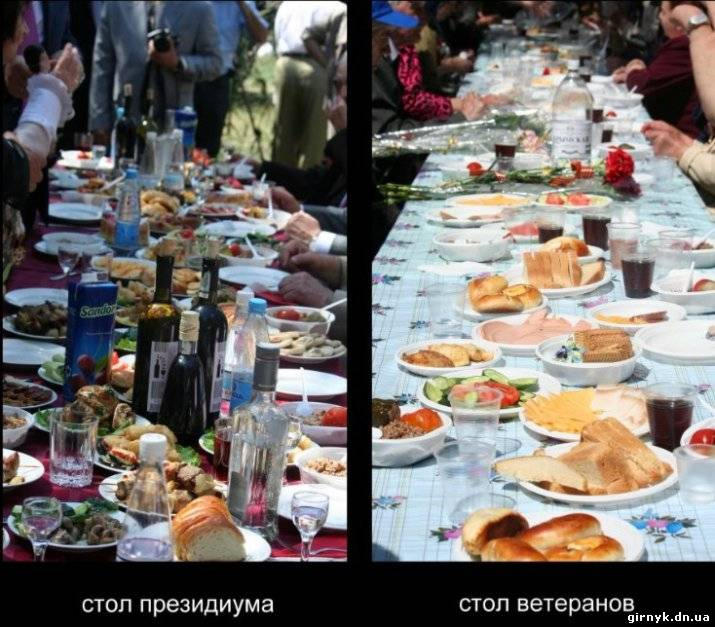 В День Победы крымским випам на маевке подали шашлыки, а ветеранам – гречневую кашу и колбасу (фото)