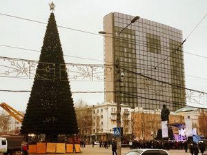 На главной площади Донецка начали устанавливать новогоднюю елку (фото)