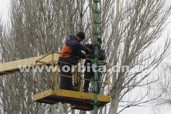 В Покровске начали устанавливать главную новогоднюю елку