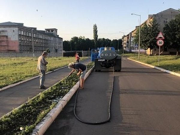 В Новогродовке поливают зеленые насаждения, чтобы спасти их от жары