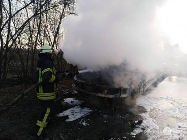 В Покровском районе посреди дороги сгорел микроавтобус